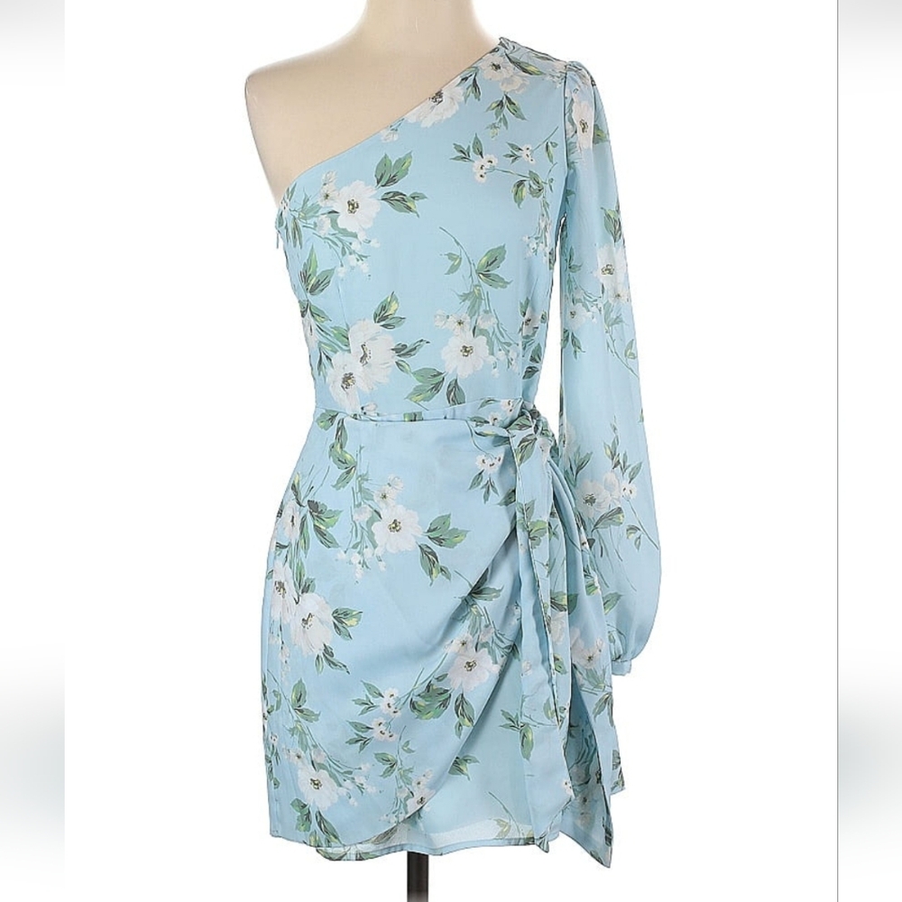 Yumi Kim Light Blue Floral One-Shoulder Dress